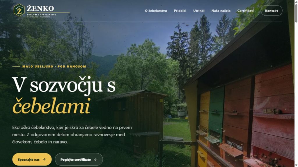 Posnetek spletne strani Ekološko čebelarstvo