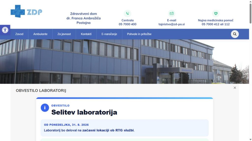 Posnetek spletne strani ZD Postojna